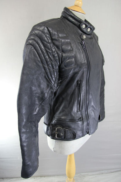 CLASSIC J&S BLACK LEATHER BIKER JACKET 38-40 INCH