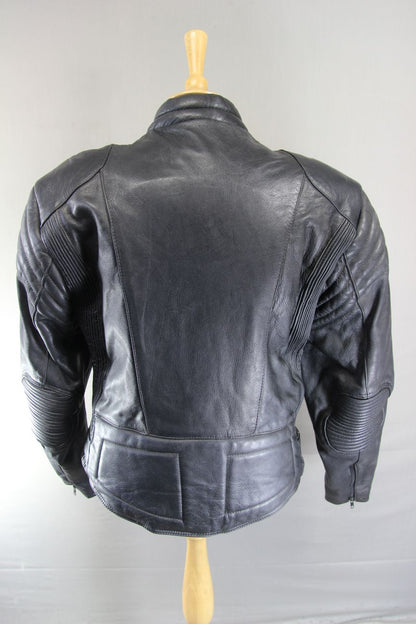 CLASSIC J&S BLACK LEATHER BIKER JACKET WITH REMOVABLE BACK PROTECTOR 42-44 INCH