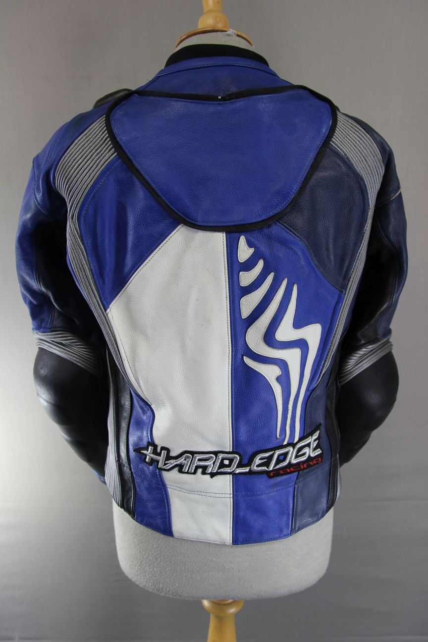 HEIN GERICKE PRO SPORTS BLUE, WHITE & BLACK LEATHER BIKER JACKET+CE ARMOUR 34IN