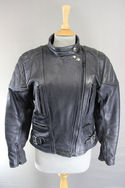 CLASSIC SPORTEX A5 BLACK LEATHER BIKER JACKET: SIZE 10-12/34 INCH CHEST