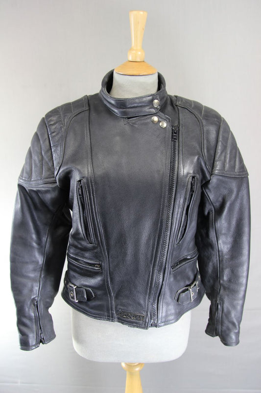 CLASSIC SPORTEX A5 BLACK LEATHER BIKER JACKET: SIZE 10-12/34 INCH CHEST