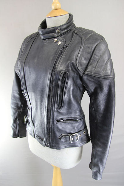 CLASSIC SPORTEX A5 BLACK LEATHER BIKER JACKET: SIZE 10-12/34 INCH CHEST