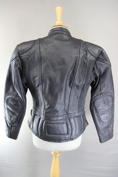 LADIES CLASSIC BLACK LEATHER BIKER JACKET: SIZE 10-12/34 INCH CHEST