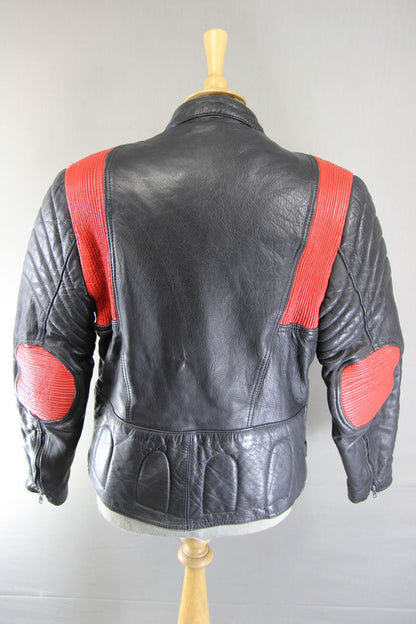 VINTAGE BLACK & RED COWHIDE LEATHER BIKER JACKET 40-42 INCH
