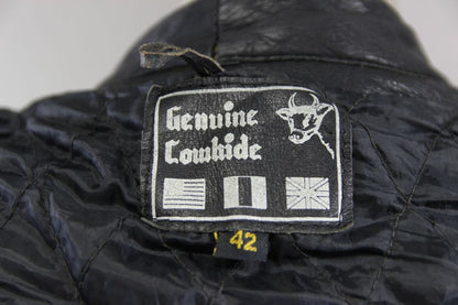 VINTAGE BLACK & RED COWHIDE LEATHER BIKER JACKET 40-42 INCH