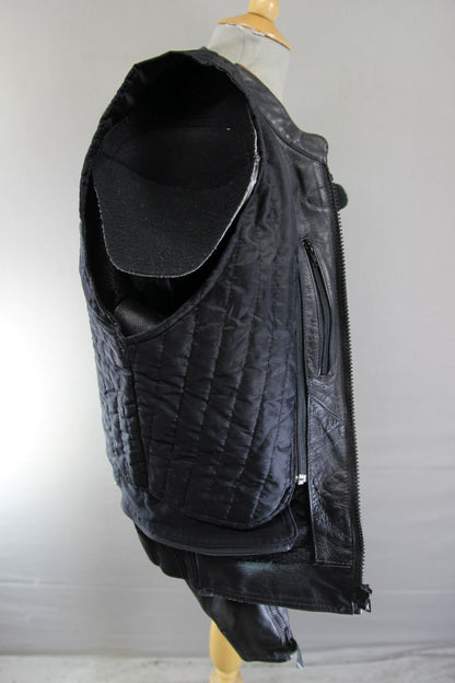 RIOSSI BLACK, WHITE & RED COWHIDE LEATHER BIKER JCKT + ARMOUR/THERMAL LINING 40"