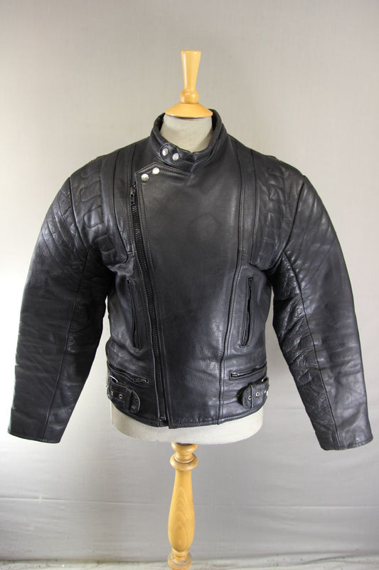 CLASSIC BLACK LEATHER BIKER JACKET 40-42 INCH