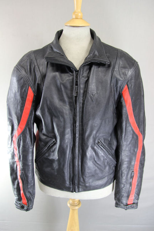 DAINESE BLACK & RED LEATHER BIKER JACKET WITH SHOULDER & ELBOW CE ARMOUR 42 INCH