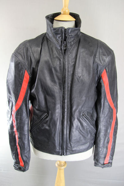 DAINESE BLACK & RED LEATHER BIKER JACKET WITH SHOULDER & ELBOW CE ARMOUR 42 INCH