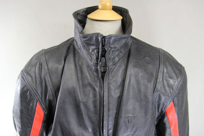 DAINESE BLACK & RED LEATHER BIKER JACKET WITH SHOULDER & ELBOW CE ARMOUR 42 INCH