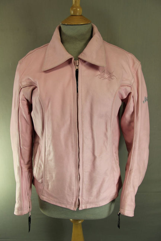 J&S PINK LEATHER BIKER JACKET: MEDIUM/38 INCH CHEST
