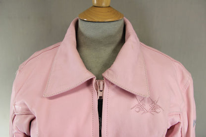 J&S PINK LEATHER BIKER JACKET: MEDIUM/38 INCH CHEST