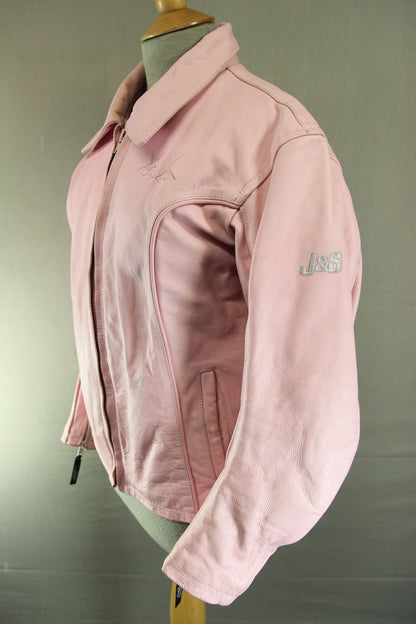 J&S PINK LEATHER BIKER JACKET: MEDIUM/38 INCH CHEST