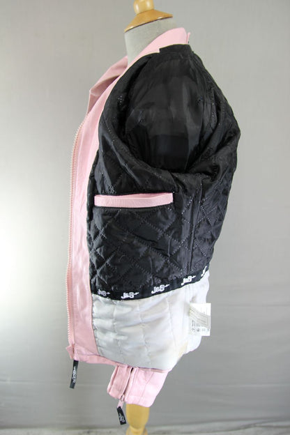 J&S PINK LEATHER BIKER JACKET: MEDIUM/38 INCH CHEST