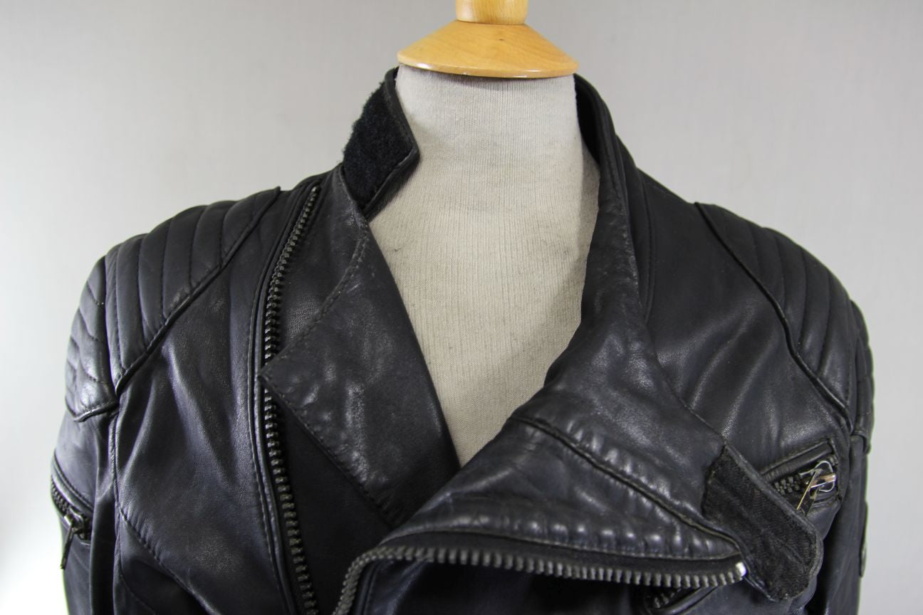 VINTAGE 1970's PUNK ROCK CLASSIC POLO BLACK LEATHER BIKER JACKET 42 INCH