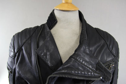 VINTAGE 1970's PUNK ROCK CLASSIC POLO BLACK LEATHER BIKER JACKET 42 INCH