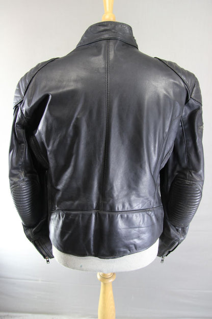 VINTAGE 1970's PUNK ROCK CLASSIC POLO BLACK LEATHER BIKER JACKET 42 INCH
