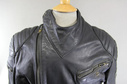 VINTAGE 1970's PUNK ROCK CLASSIC POLO BLACK LEATHER BIKER JACKET 42 INCH