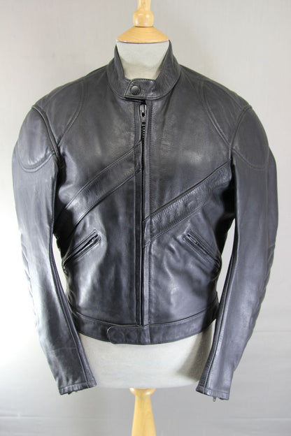 CLASSIC BLACK LEATHER BIKER JACKET 40 INCH CHEST