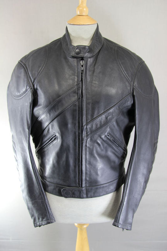CLASSIC BLACK LEATHER BIKER JACKET 40 INCH CHEST