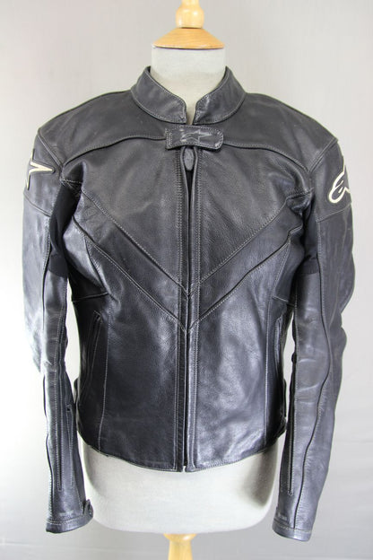 ALPINESTARS STELLA BLACK COW LEATHER BIKER JACKET WITH THERMAL LINING: SIZE 12