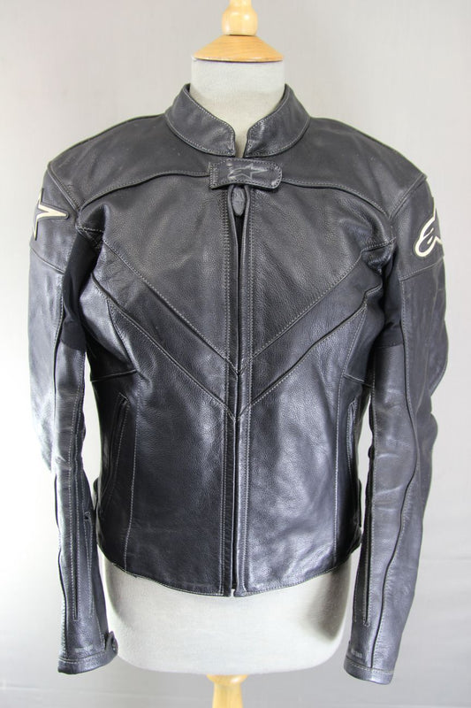 ALPINESTARS STELLA BLACK COW LEATHER BIKER JACKET WITH THERMAL LINING: SIZE 12