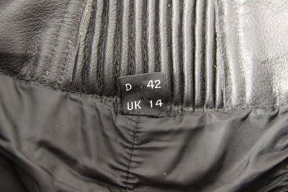 BOZ BLACK LEATHER BIKER TROUSERS: SIZE 14 WAIST 30 INCHES/INSIDE LEG 29 INCHES