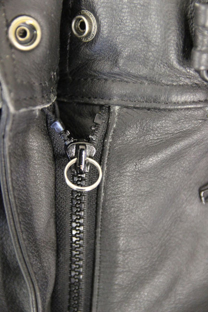 BOZ BLACK LEATHER BIKER TROUSERS: SIZE 14 WAIST 30 INCHES/INSIDE LEG 29 INCHES