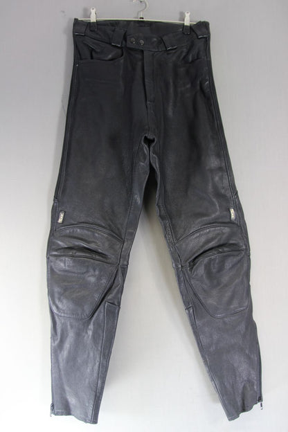 BIKO CLASSIC BLACK LEATHER BIKER JEANS: WAIST 32 INCHES/INSIDE LEG 32 INCHES