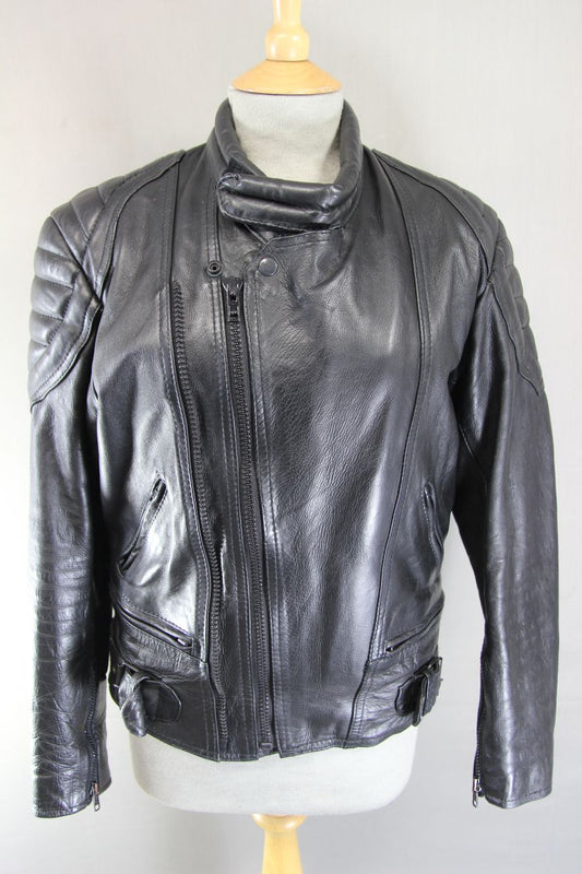 CLASSIC SKIN BLACK COWHIDE LEATHER BIKER JACKET 36-38 INCH CHEST