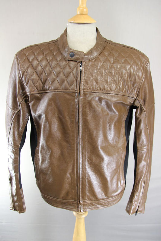 COURSE 'BOOMER' BROWN BUFFALO LEATHER BIKER JACKET WITH CE ARMOUR 42 INCH/LARGE