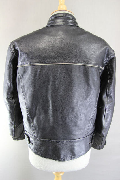 RIOSSI CLASSIC BLACK COWHIDE LEATHER BIKER JACKET: SIZE 14