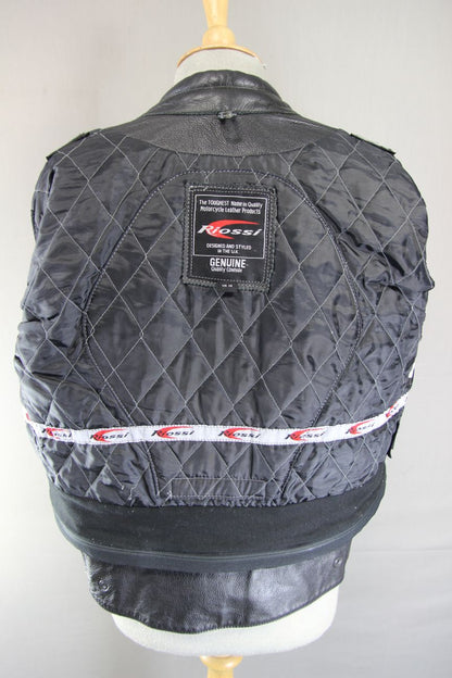 RIOSSI CLASSIC BLACK COWHIDE LEATHER BIKER JACKET: SIZE 14