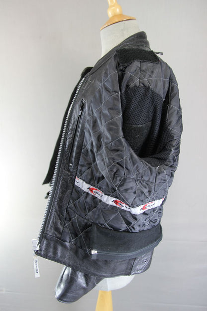 RIOSSI CLASSIC BLACK COWHIDE LEATHER BIKER JACKET: SIZE 14