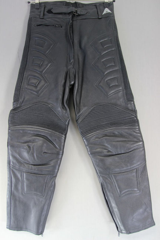ACE LEATHERS BLACK BIKER TROUSERS: WAIST 30 INCHES/INSIDE LEG 25 INCHES