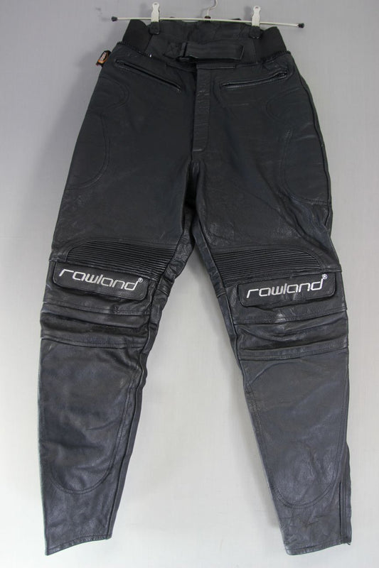 RAWLAND CLASSIC BLACK LEATHER BIKER TROUSERS: WAIST 28 INCHES/LEG 28 INCHES