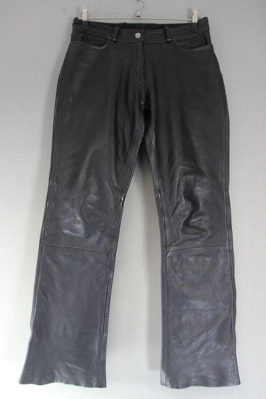 HIGHWAY 1 CLASSIC BLACK LEATHER BIKER JEANS: WAIST 34 INCH/INSIDE LEG 34 INCH
