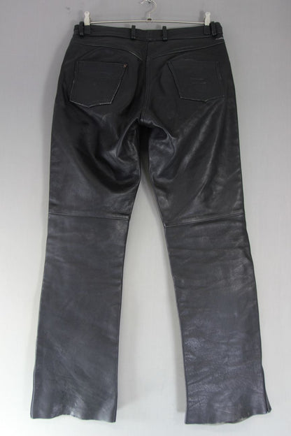 HIGHWAY 1 CLASSIC BLACK LEATHER BIKER JEANS: WAIST 34 INCH/INSIDE LEG 34 INCH