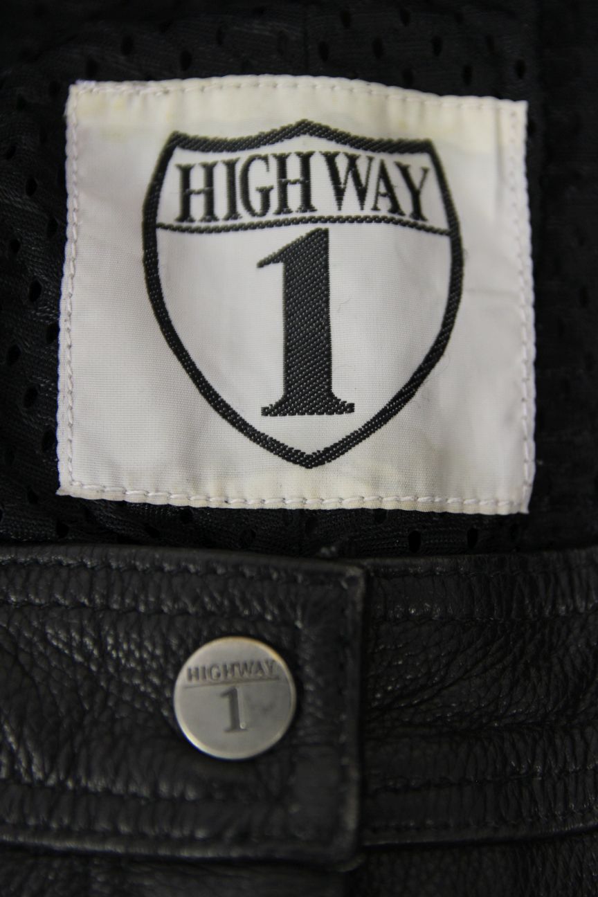 HIGHWAY 1 CLASSIC BLACK LEATHER BIKER JEANS: WAIST 34 INCH/INSIDE LEG 34 INCH