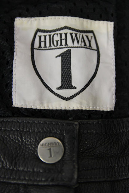 HIGHWAY 1 CLASSIC BLACK LEATHER BIKER JEANS: WAIST 34 INCH/INSIDE LEG 34 INCH