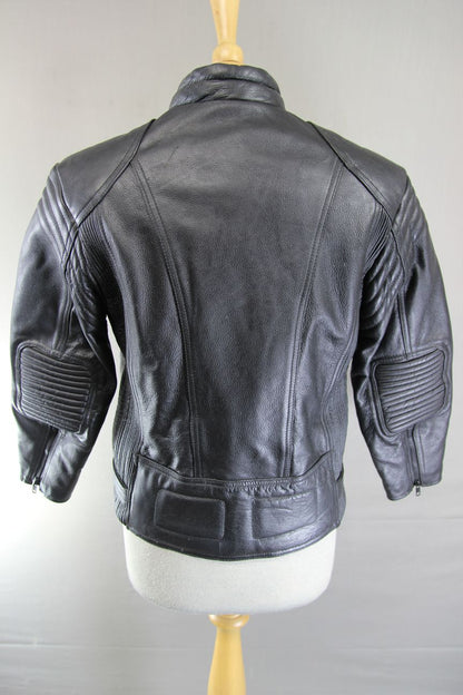 CLASSIC BLACK ACE LEATHERS BIKER JACKET SIZE 10-12: 34 INCH CHEST