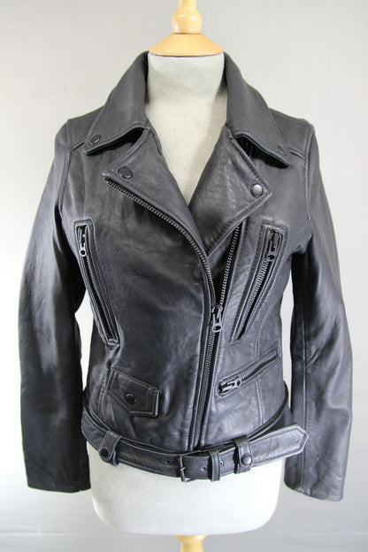 AVIATRIX VINTAGE 1970'S STYLE PUNK ROCK BLACK LEATHER RETRO BIKER JACKET SIZE 10