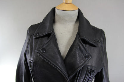 AVIATRIX VINTAGE 1970'S STYLE PUNK ROCK BLACK LEATHER RETRO BIKER JACKET SIZE 10