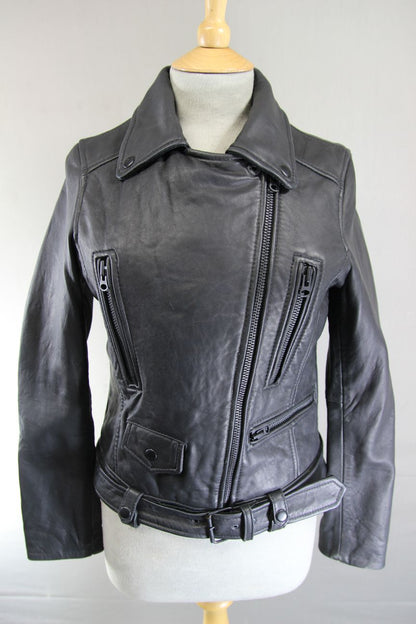 AVIATRIX VINTAGE 1970'S STYLE PUNK ROCK BLACK LEATHER RETRO BIKER JACKET SIZE 10