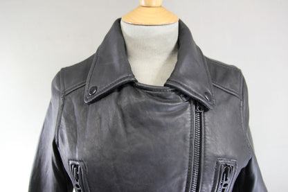 AVIATRIX VINTAGE 1970'S STYLE PUNK ROCK BLACK LEATHER RETRO BIKER JACKET SIZE 10