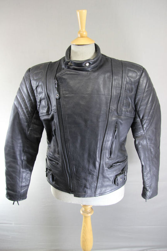 LONDON LEATHER COLLECTION CLASSIC BLACK BIKER JACKET 40 INCH CHEST/MEDIUM