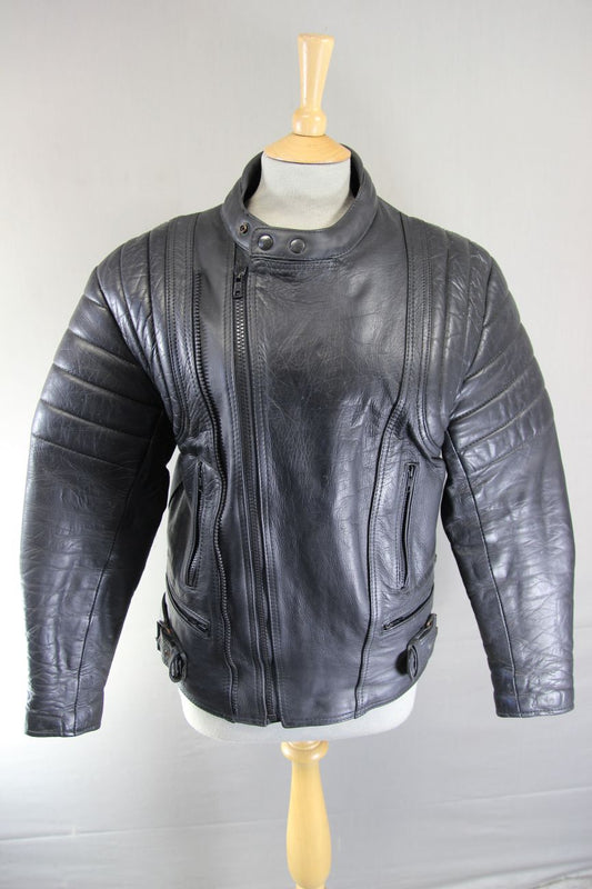 CLASSIC BLACK LEATHER BIKER JACKET 36-38 INCH CHEST