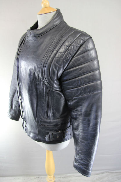 CLASSIC BLACK LEATHER BIKER JACKET 36-38 INCH CHEST