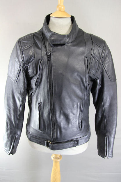 CLASSIC ASHY BLACK PRIME HIDE LEATHER BIKER JACKET 38 INCH