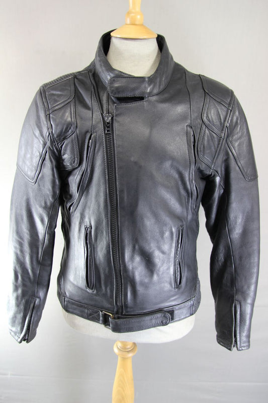 CLASSIC ASHY BLACK PRIME HIDE LEATHER BIKER JACKET 38 INCH